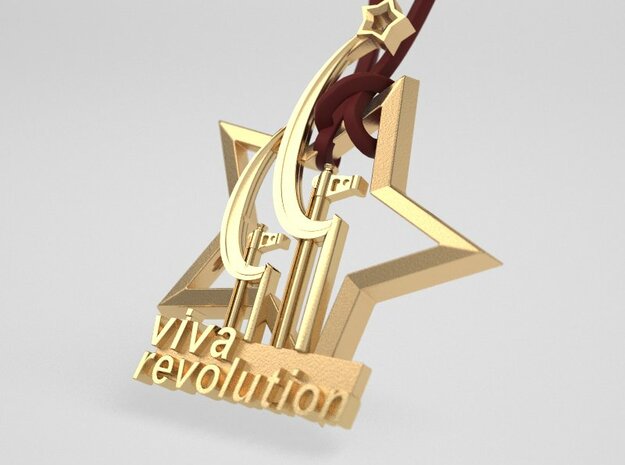 Viva Revolution - original pendant Pin  badge in Polished Brass: Small