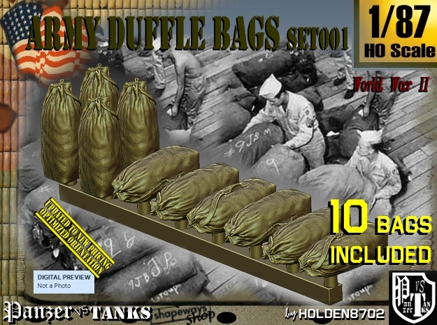1/87 Army Duffle Bags Set001 in Tan Fine Detail Plastic