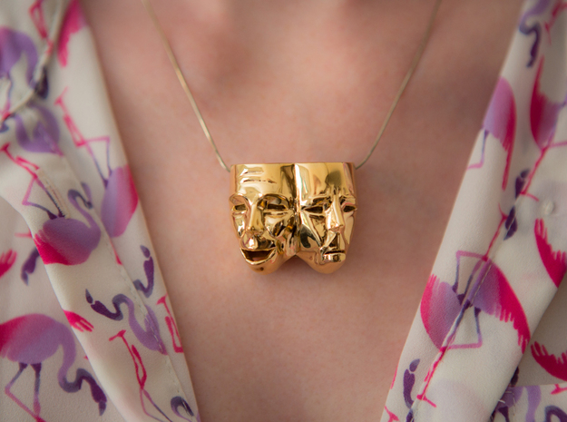 Theater Masks in 14k Gold Plated Brass
