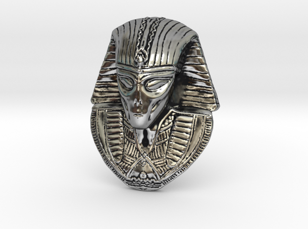 Alien Gray Egyptian Pharaoh Head Pendant 1.5" 38mm in Antique Silver