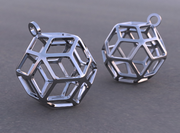 Rhombic Triacontahedron Earrings in Antique Silver