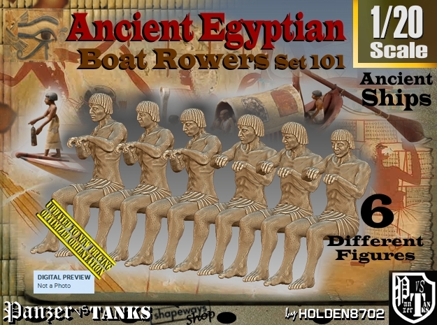 1/20 Ancient Egyptian Boat Rowers Set101 in White Natural Versatile Plastic