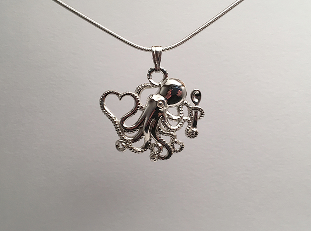 Octopus with Heart & Spoon in Polished Silver
