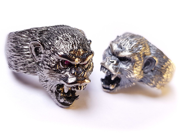 Aggressive Chimpanzee Ring in Natural Silver: 9 / 59