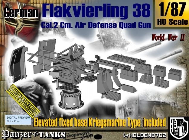1/87 Kriegsmarine Flakvierling 38 Set001 in Tan Fine Detail Plastic