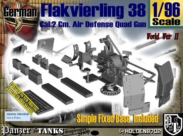 1/96 Ground Flakvierling 38 Set002 in Tan Fine Detail Plastic