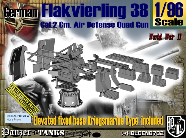 1/96 Kriegsmarine Flakvierling 38 Set001 in Tan Fine Detail Plastic