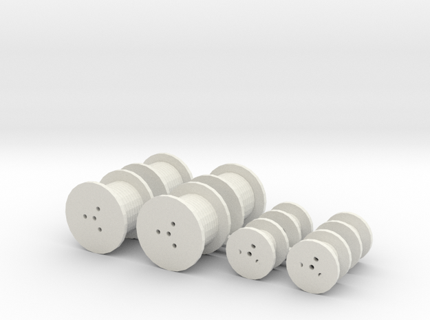 O Scale Cable Reels, Small in White Natural Versatile Plastic