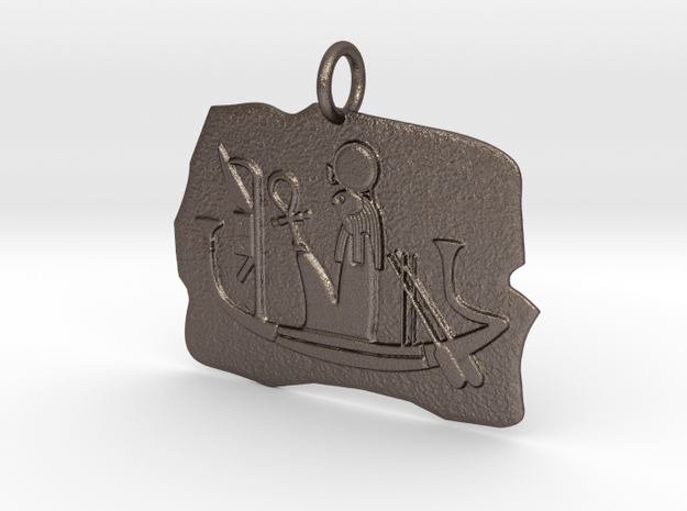 Ra's Solar Barque amulet in Polished Bronzed-Silver Steel