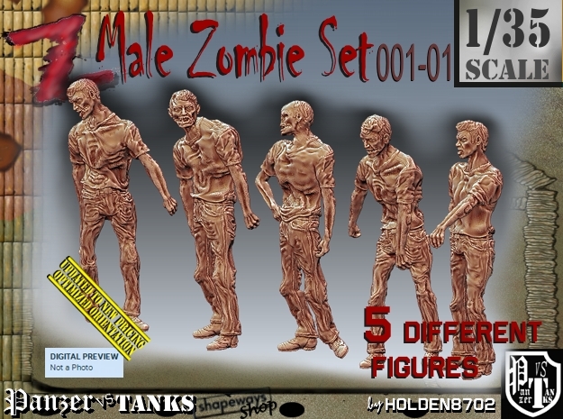 1/35 male zombie set001-01 in Tan Fine Detail Plastic