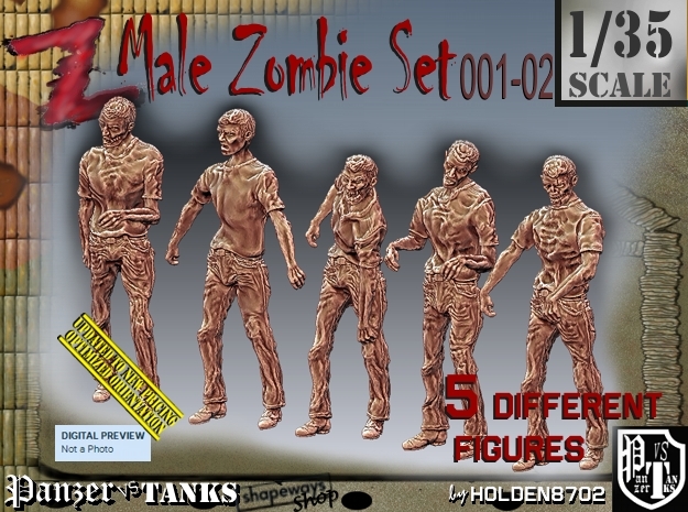 1/35 male zombie set001-02 in Tan Fine Detail Plastic