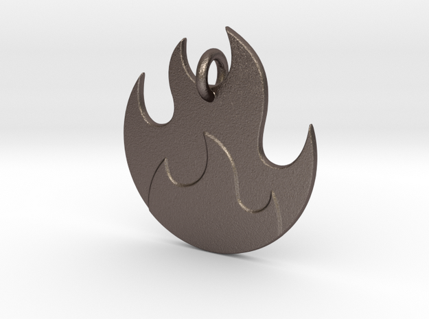 Fire Emoji Pendant - Metal in Polished Bronzed-Silver Steel