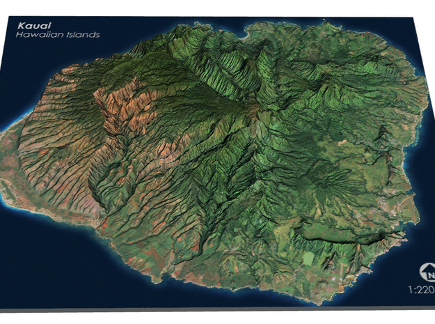 Kauaʻi Map, Hawaiian Islands in Full Color Sandstone