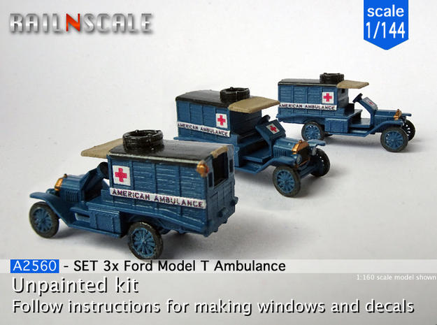 SET 3x Ford Model T Ambulance (1/144) in Tan Fine Detail Plastic