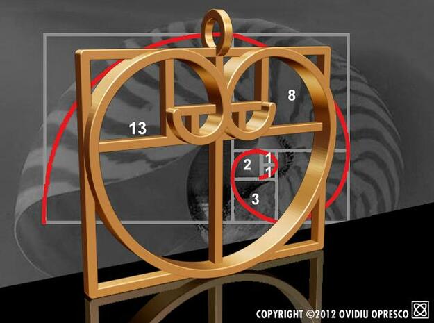 Fibonacci Heart - Pendant in Polished Gold Steel