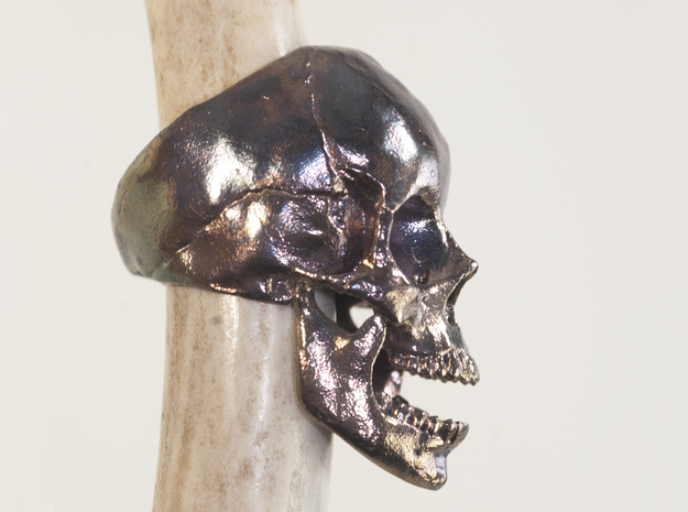 Human Skull Ring - Open Jaw in Natural Silver