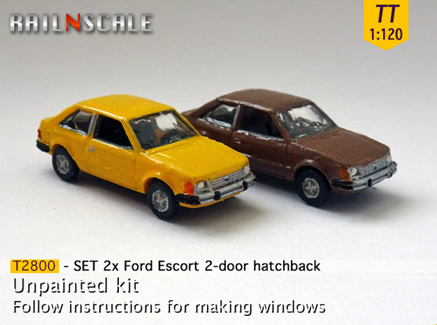 SET 2x Ford Escort 2-door hatchback (US) (TT 1:120 in Tan Fine Detail Plastic