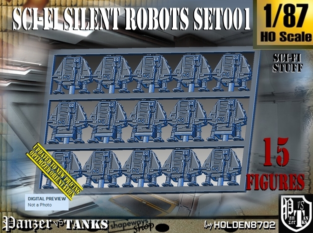1/87 Sci-Fi Silent Robots Set001 in Tan Fine Detail Plastic