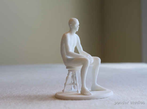Seated Male Figure in White Natural Versatile Plastic