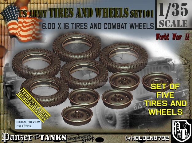 1/35 600x16 Tires+Wheels Set101 in Tan Fine Detail Plastic