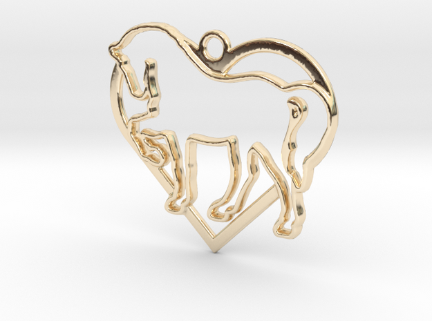 Horse & heart intertwined Pendant in 14k Gold Plated Brass