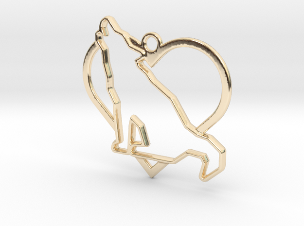 Wolf & heart intertwined Pendant in 14k Gold Plated Brass