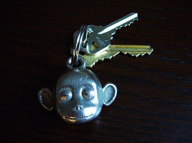 Monkey face key chain in Polished Bronzed Silver Steel