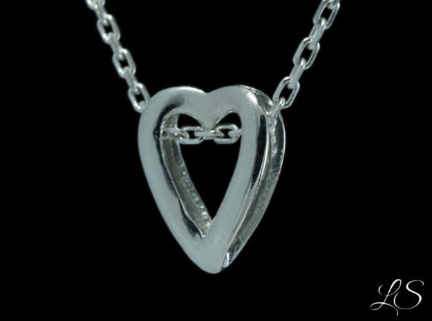 Dual Heart Pendant in Polished Silver: Small
