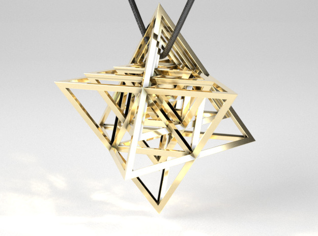 Encompassing Tetrahedrons - Pendant in Polished Brass (Interlocking Parts)