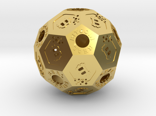 BitCoinReal-Cryptocurrency Polyhedron in Polished Brass