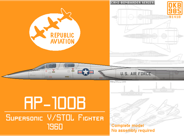 Republic Aviation AP-100 VTOL Fighter in Black Natural Versatile Plastic: 1:200