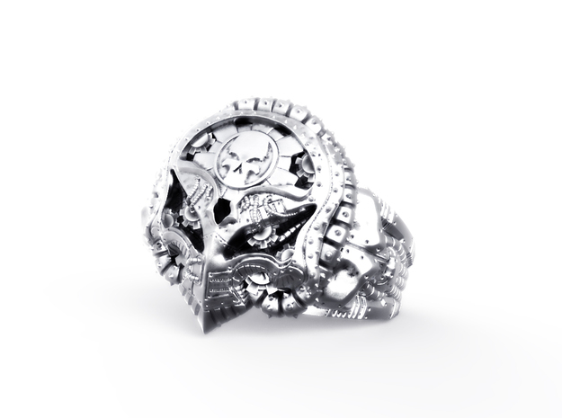 SteamPunk Skull Ring in Antique Silver: 10 / 61.5