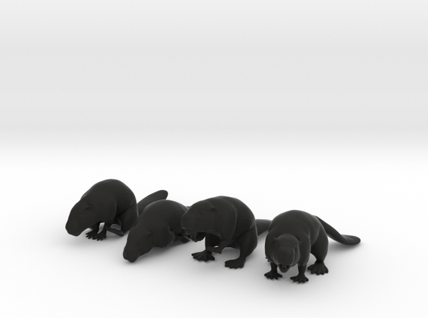 Beaver Set of 4 Poses in Black Natural Versatile Plastic: 1:22.5