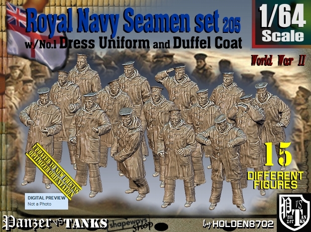 1/64 Royal Navy Seamen DC+No1 Set205 in Tan Fine Detail Plastic