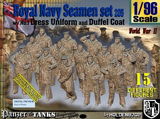 1/96 Royal Navy Seamen DC+No1 Set205 in Tan Fine Detail Plastic