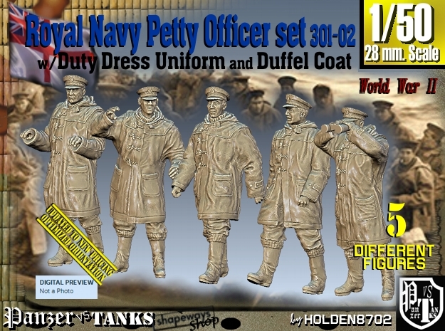 1/50 Royal Navy DC Petty OffIcer Set301-02 in Tan Fine Detail Plastic