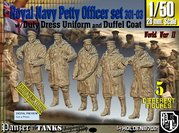1/50 Royal Navy DC Petty OffIcer Set301-03 in Tan Fine Detail Plastic