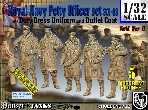 1/32 Royal Navy DC Petty OffIcer Set301-03 in Tan Fine Detail Plastic