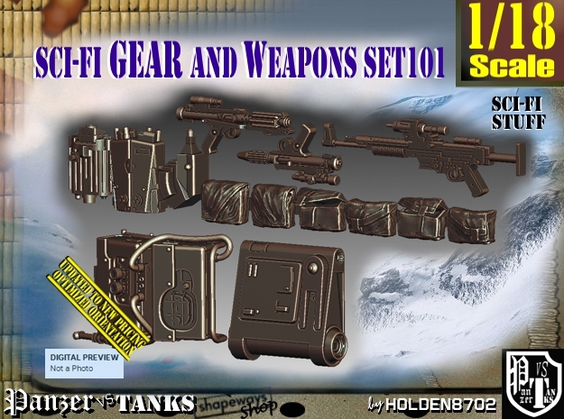 1/18 Sci-Fi Gear and weapons Set101 in Tan Fine Detail Plastic