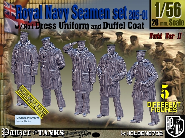 1/56 Royal Navy Seamen DC+No1 Set205-01 in Tan Fine Detail Plastic