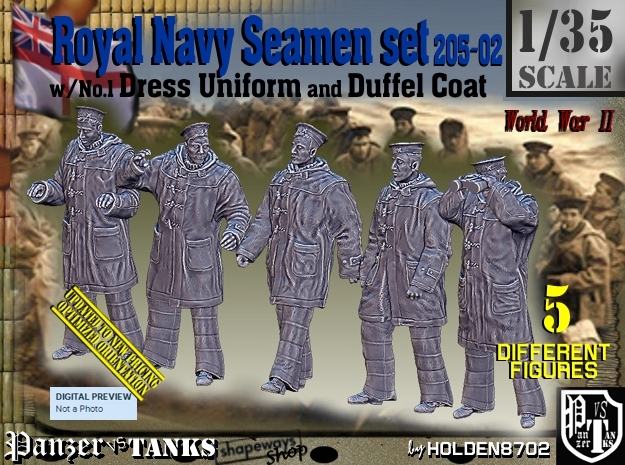 1/35 Royal Navy Seamen DC+No1 Set205-02 in Smooth Fine Detail Plastic