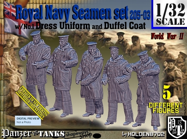 1/32 Royal Navy Seamen DC+No1 Set205-03 in Smooth Fine Detail Plastic