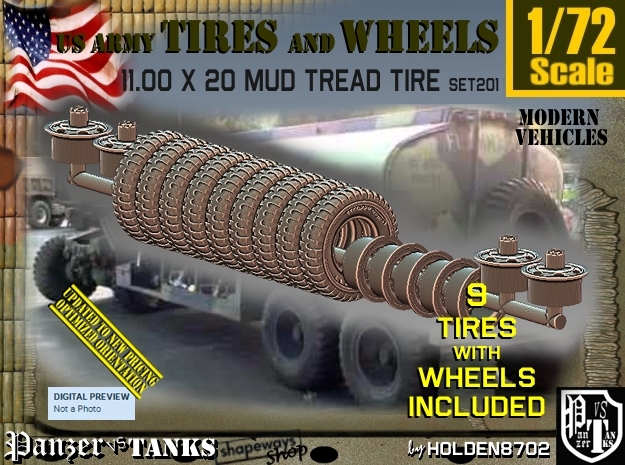 1/72 1100X20 tires+wheels set 201 in Smooth Fine Detail Plastic