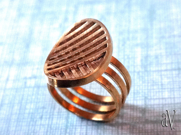 Three Stripe Ring in Natural Brass: 8 / 56.75