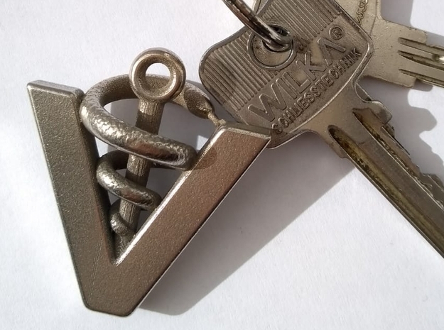 Veterinarian's keychain in Polished Bronzed-Silver Steel: Medium