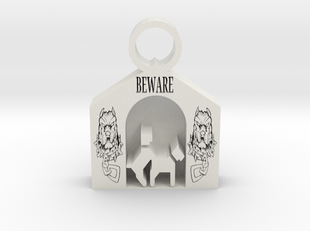 Beware of Dog pendant in White Premium Versatile Plastic