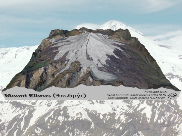 Mount Elbrus Map, No VE: 8"x8" in Natural Full Color Sandstone