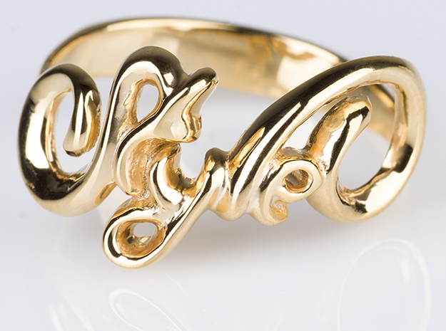 Personal flowing script minimalist word ring in 18k Gold Plated Brass: 8 / 56.75