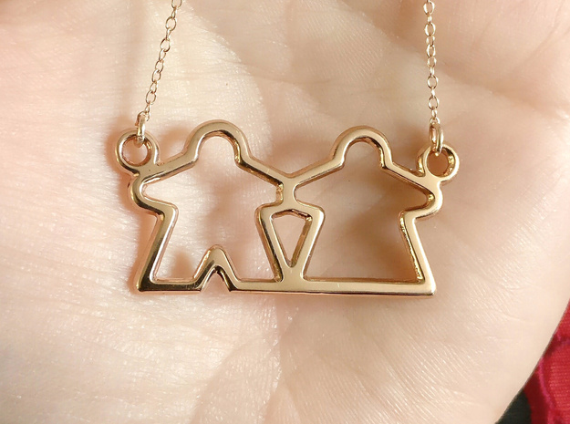 Meeple pendant necklace gamer gift in 14k Rose Gold Plated Brass