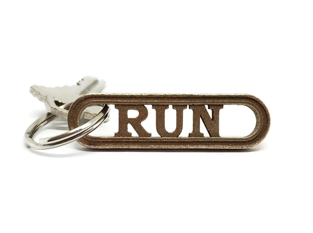 RUN Keychain Gift for Runners in Polished Bronzed-Silver Steel